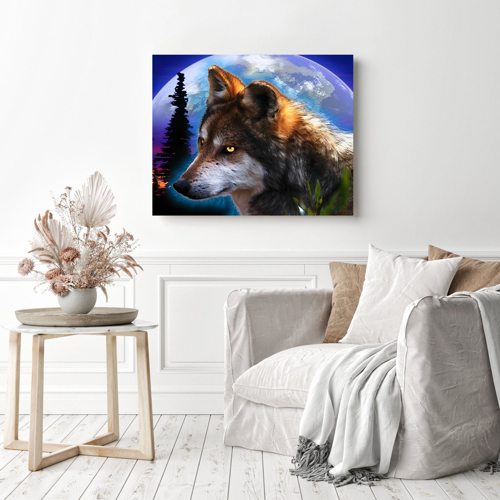 Neon Wolf | Diamond Painting Displayed as Home Decor