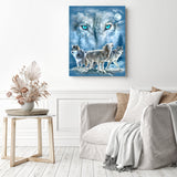 Wolf Stare | Diamond Painting Displayed as Home Decor