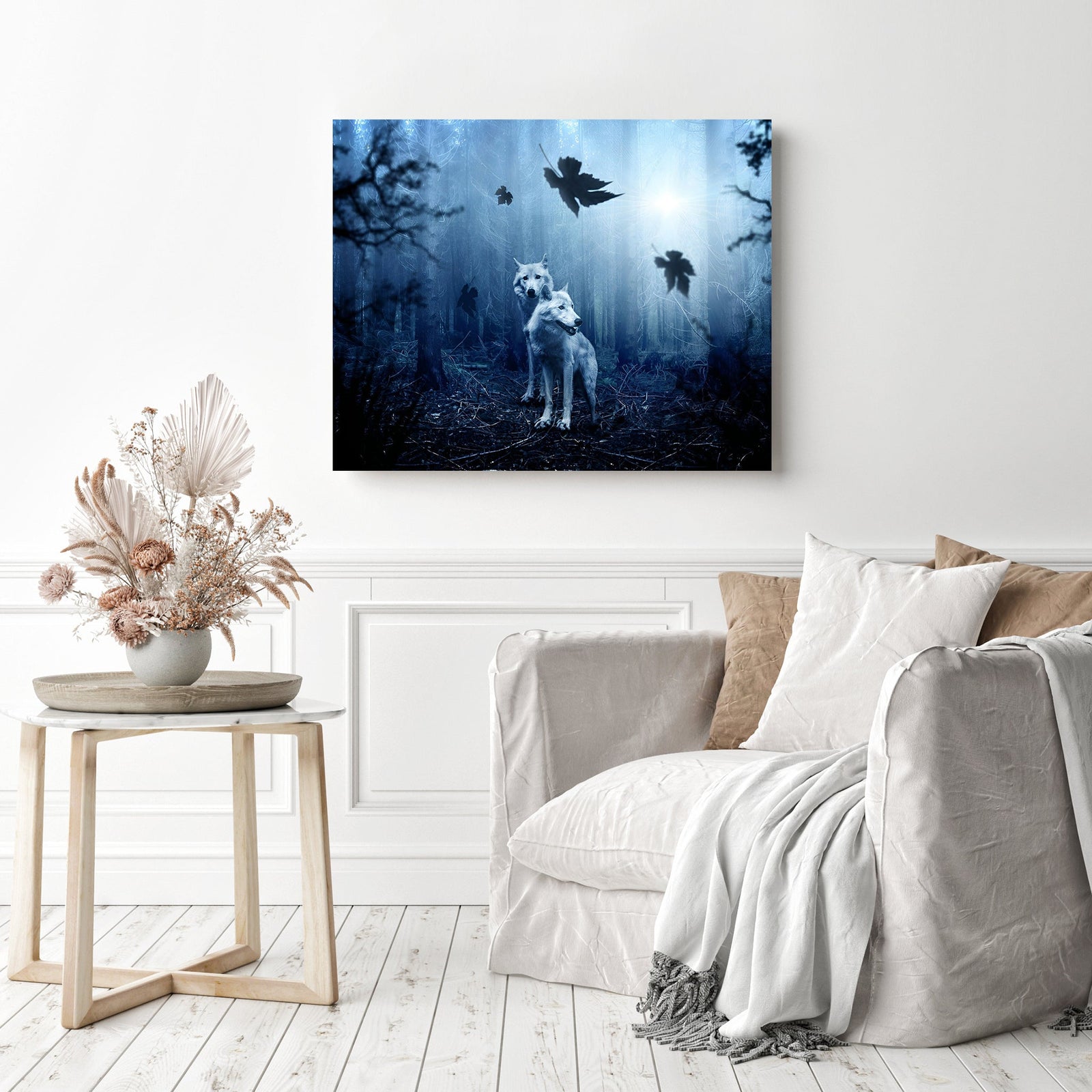 Wolves Deep Forest | Diamond Painting Displayed as Home Decor