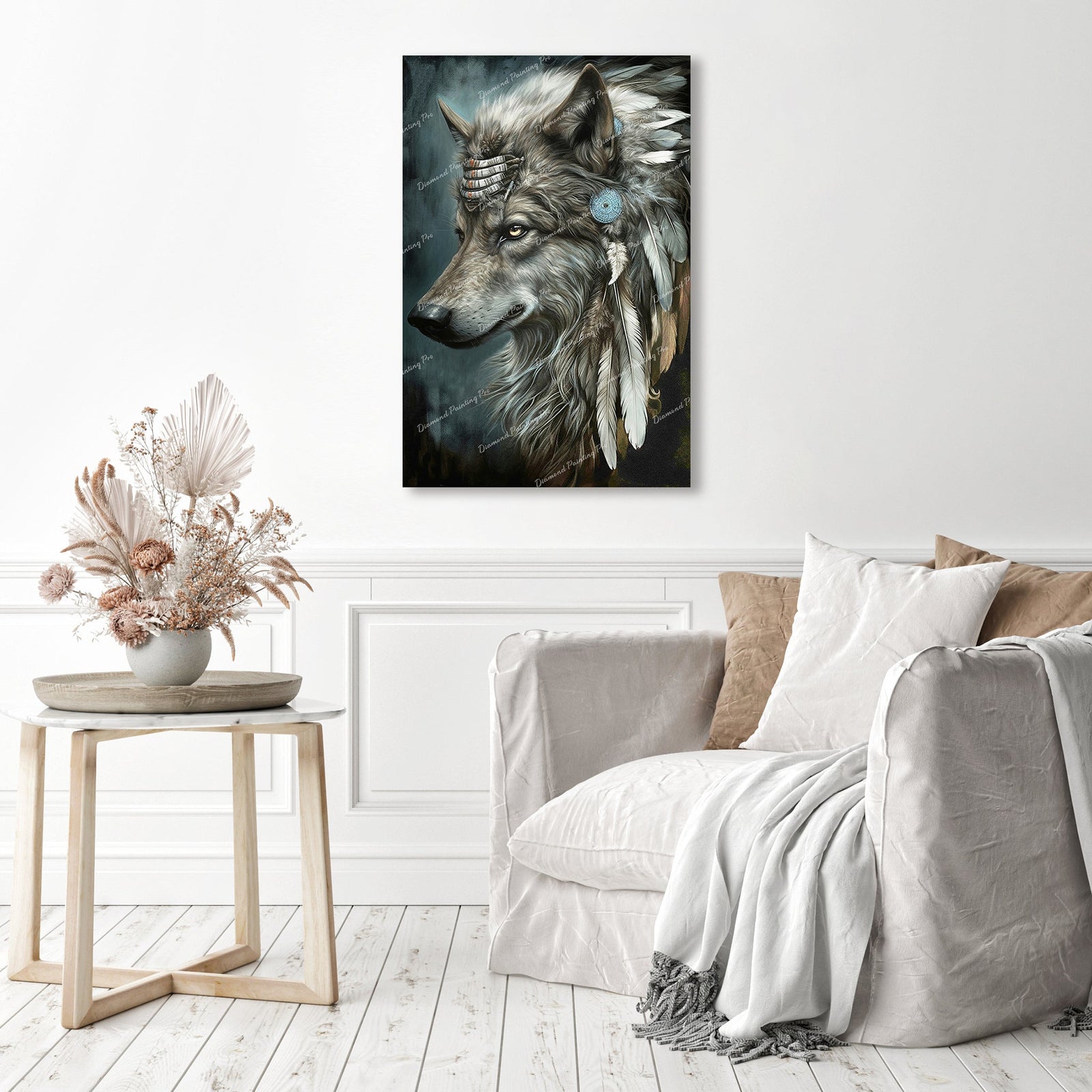 Totem Tribe Wolf | Diamond Painting Displayed as Home Decor