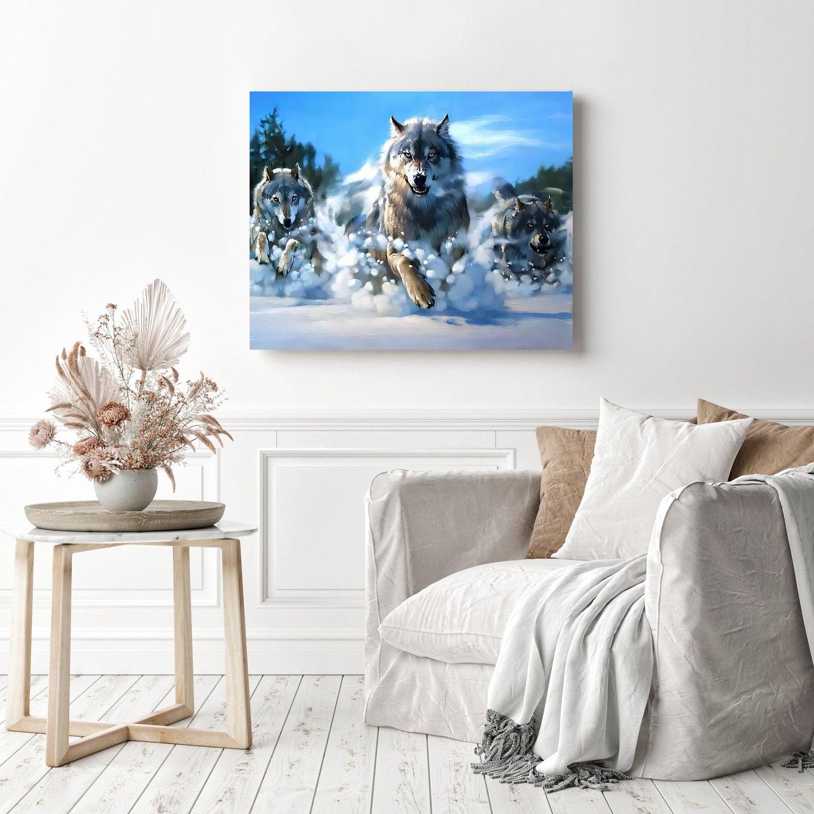 Wolf Pack | Diamond Painting Displayed as Home Decor