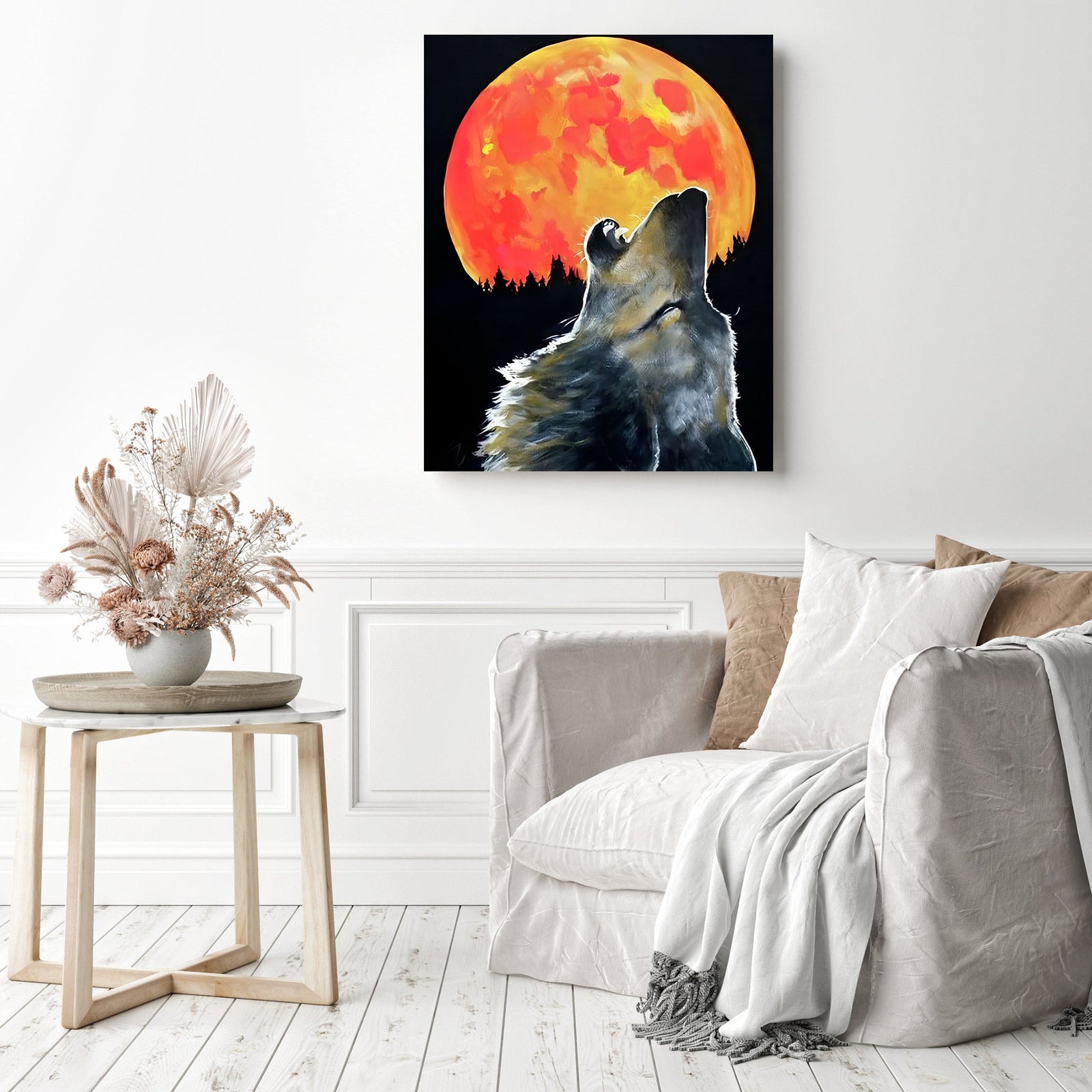 Blood Moon Wolf | Diamond Painting Displayed as Home Decor