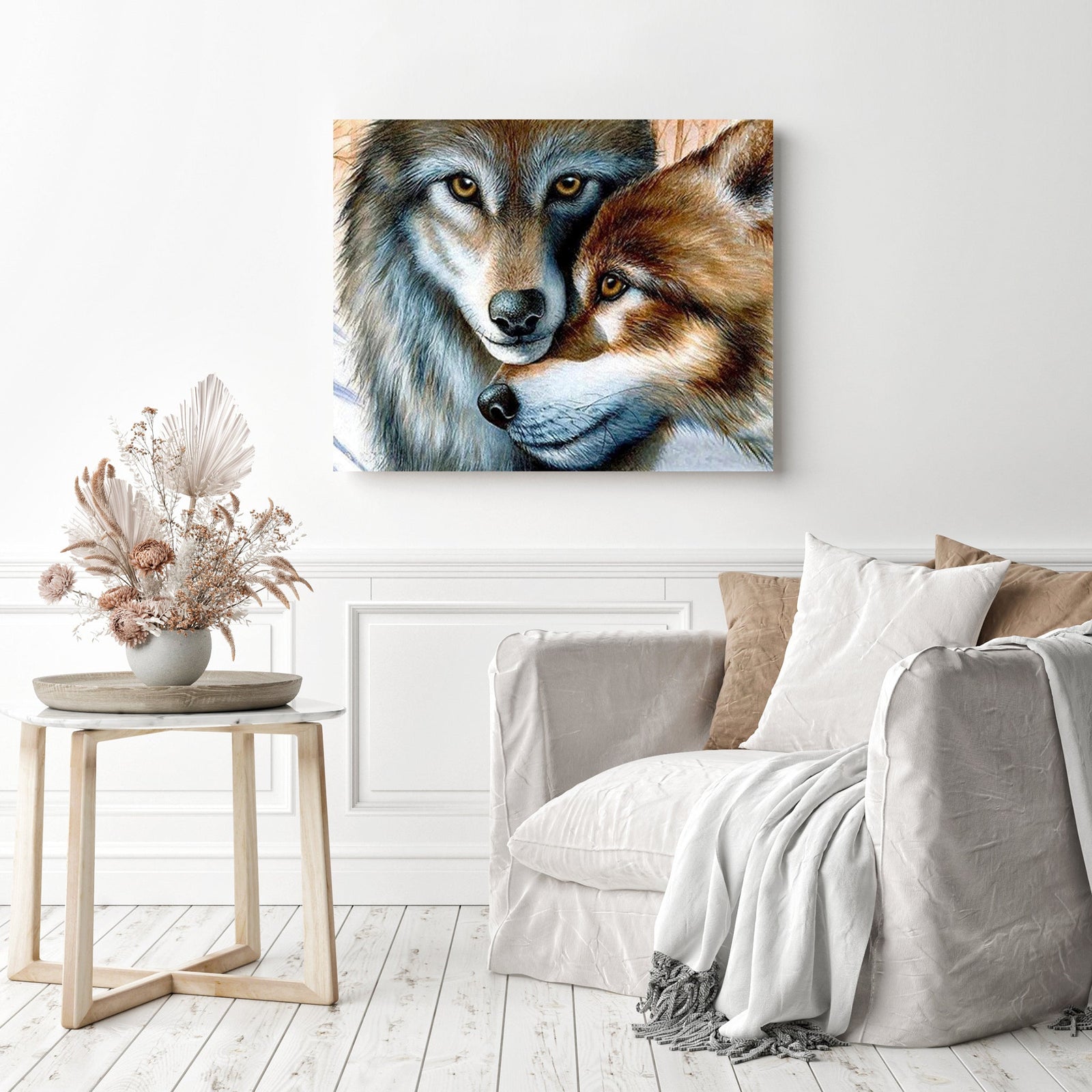 Wolf Couple | Diamond Painting Displayed as Home Decor