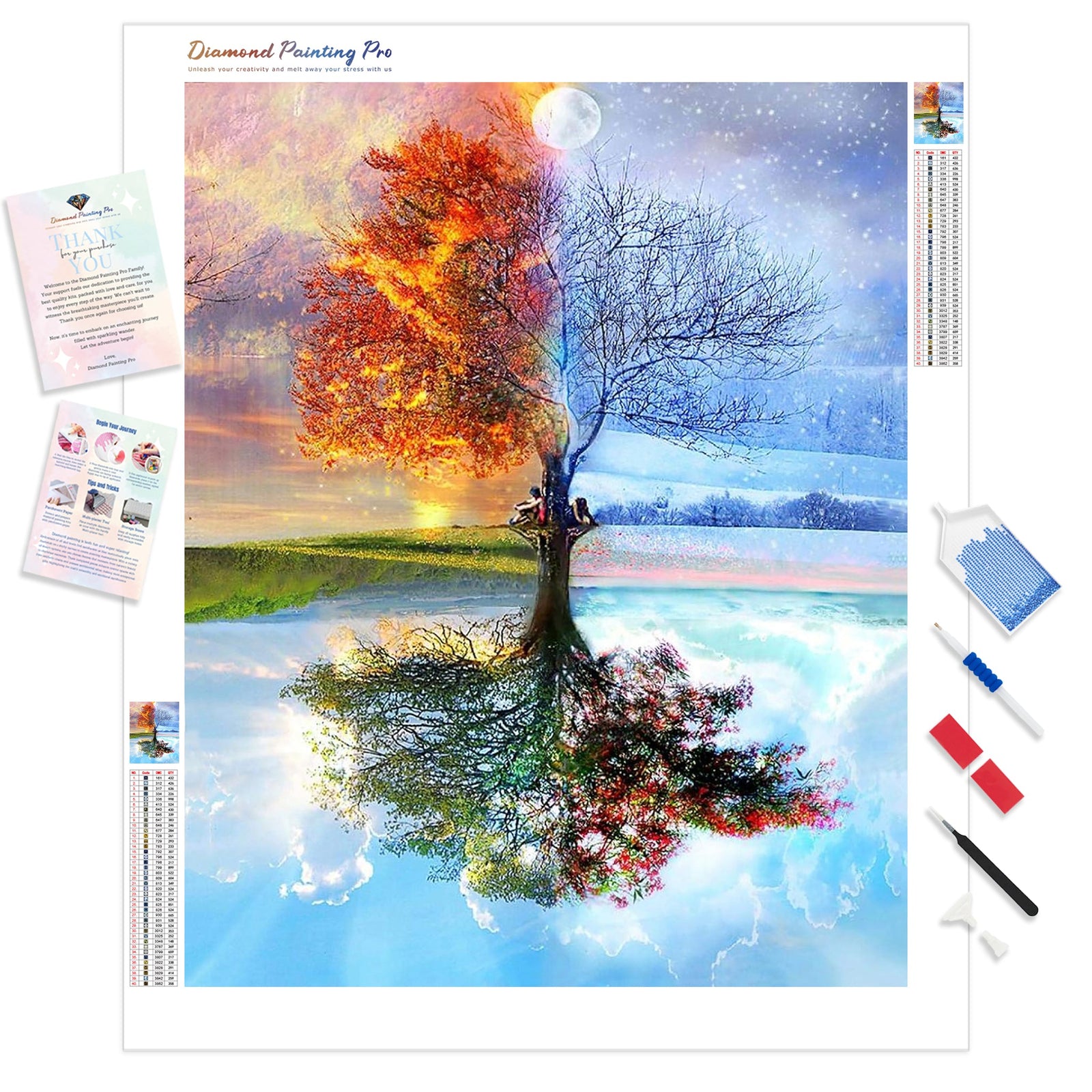 Four Seasons Tree | Diamond Painting Kit - Full Drill - Square or Round Diamonds with AB Drills Option