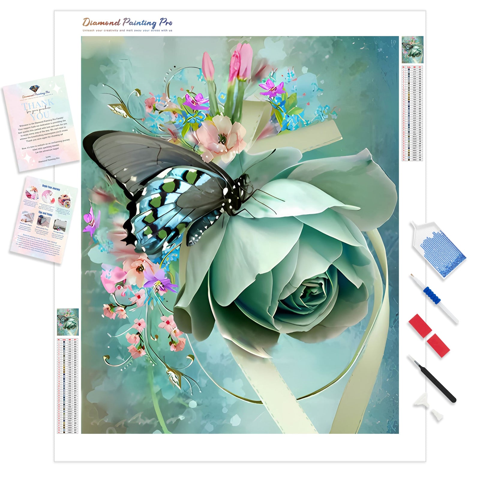 Butterfly on Rose | Diamond Painting Kit - Full Drill - Square or Round Diamonds with AB Drills Option