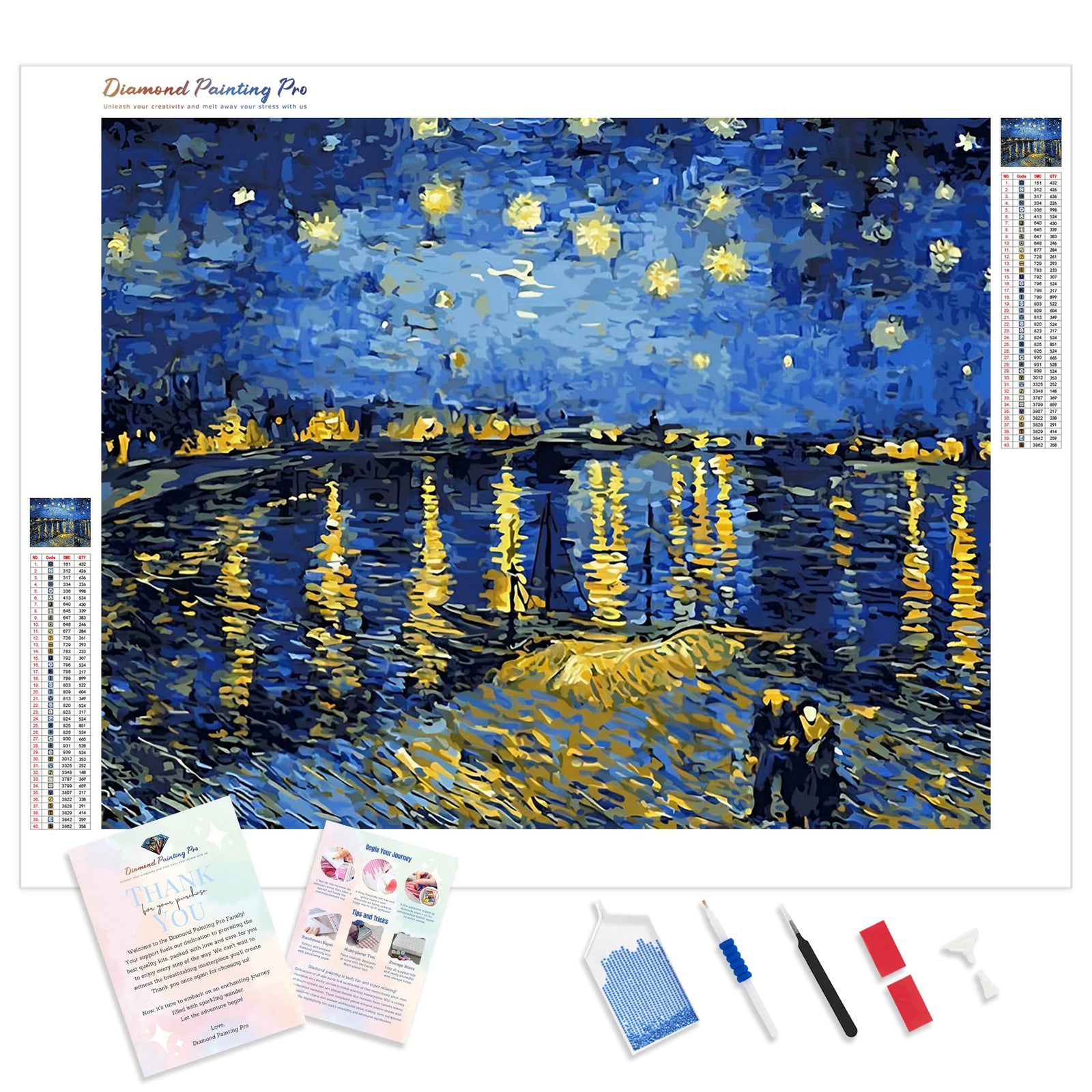 Starry Night Over The Rhône Van Gogh’s | Diamond Painting Kit - Full Drill - Square or Round Diamonds with AB Drills Option