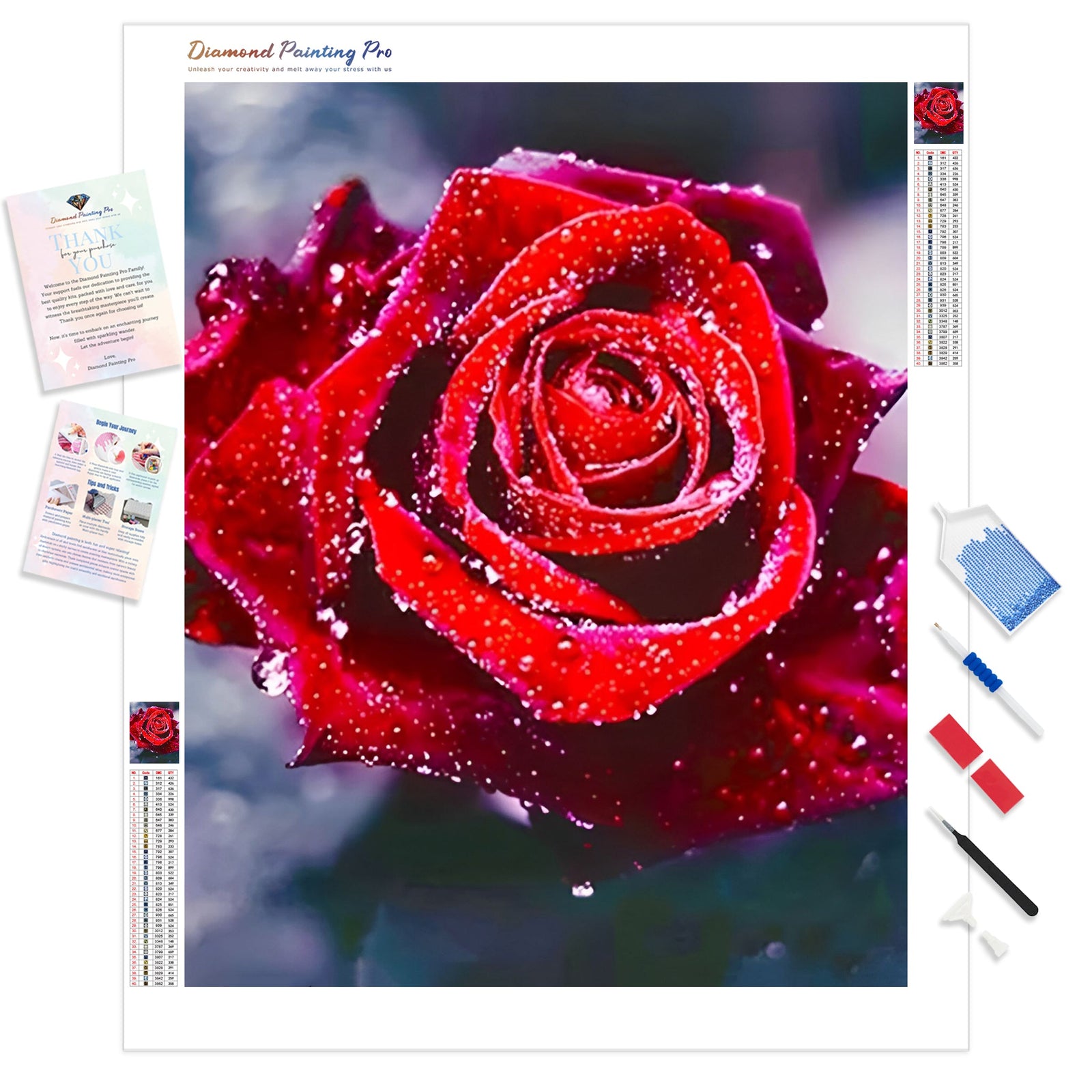 Red Rose with Dew | Diamond Painting Kit - Full Drill - Square or Round Diamonds with AB Drills Option