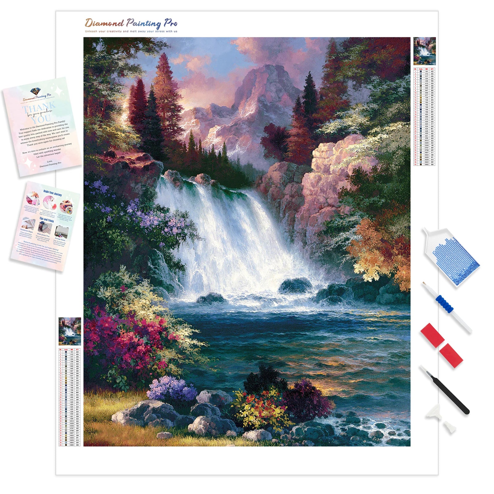 Waterfall among Forest | Diamond Painting Kit - Full Drill - Square or Round Diamonds with AB Drills Option