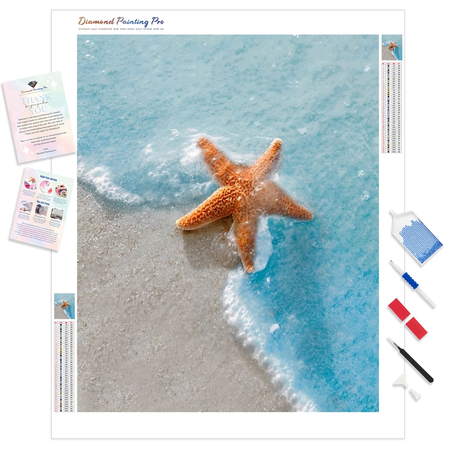 Starfish on Beachside | Diamond Painting Kit - Full Drill - Square or Round Diamonds with AB Drills Option