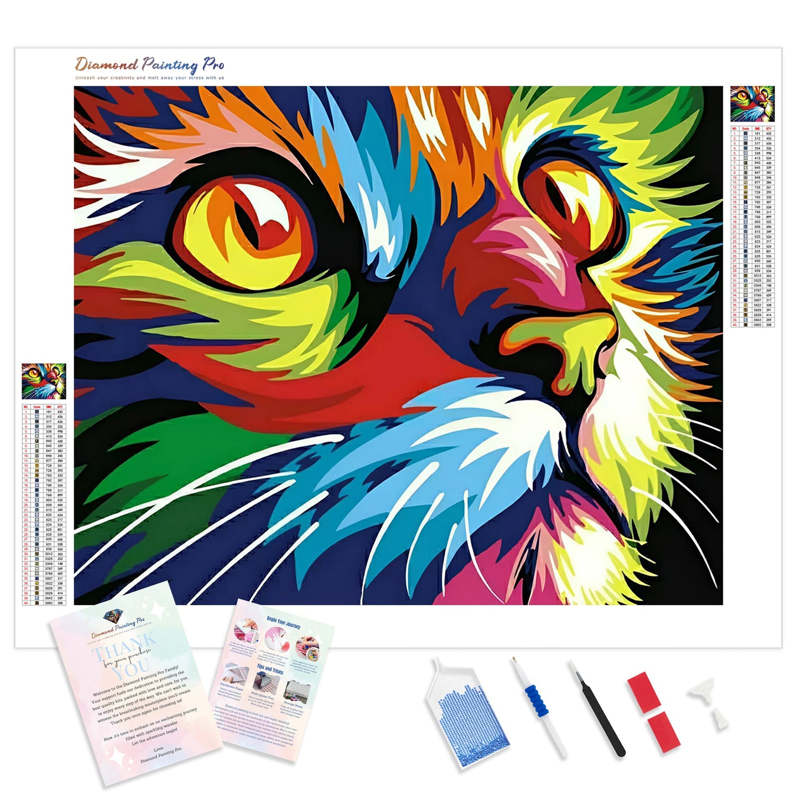 Rainbow Cat | Diamond Painting Kit - Full Drill - Square or Round Diamonds with AB Drills Option