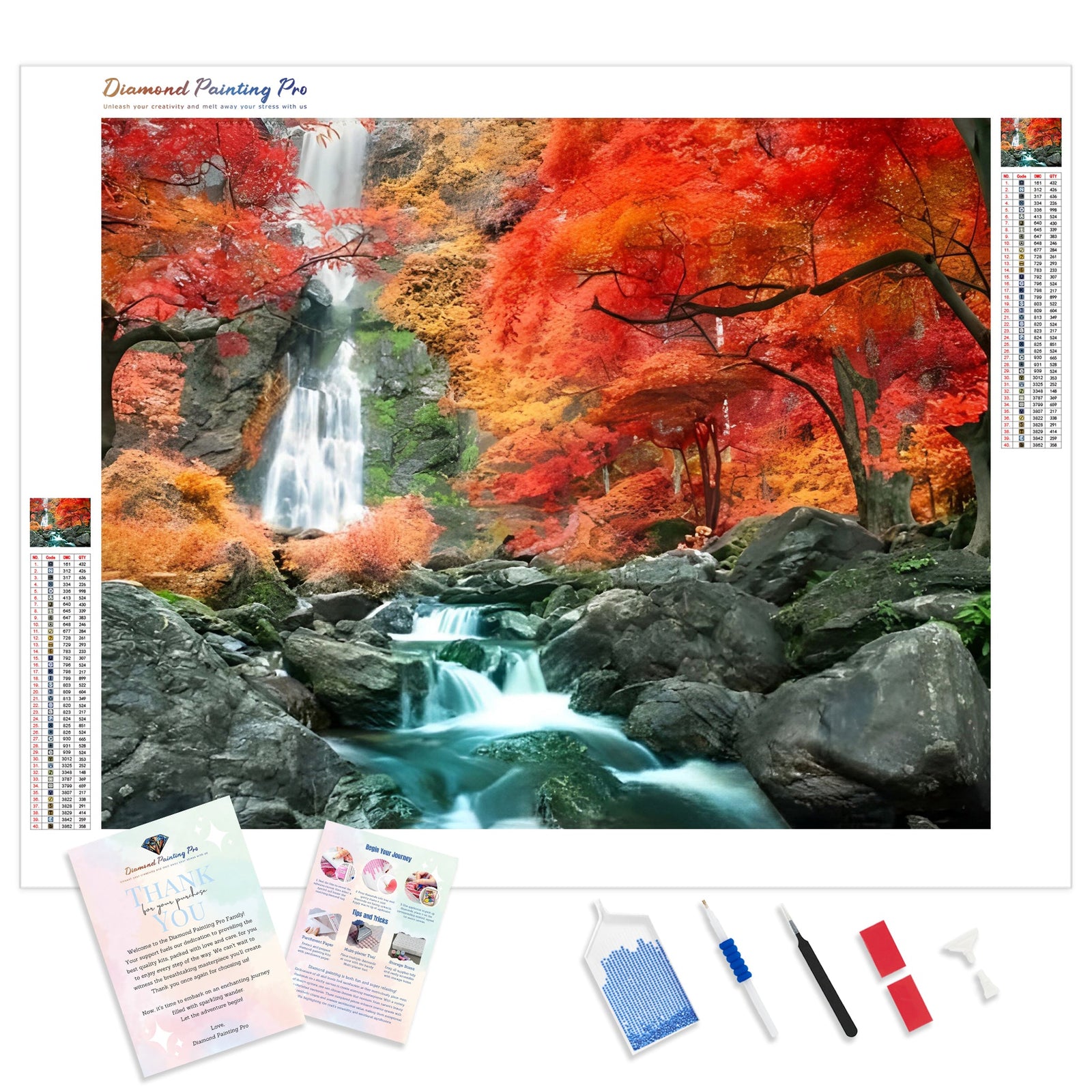 Autumn Forest Waterfall | Diamond Painting Kit - Full Drill - Square or Round Diamonds with AB Drills Option