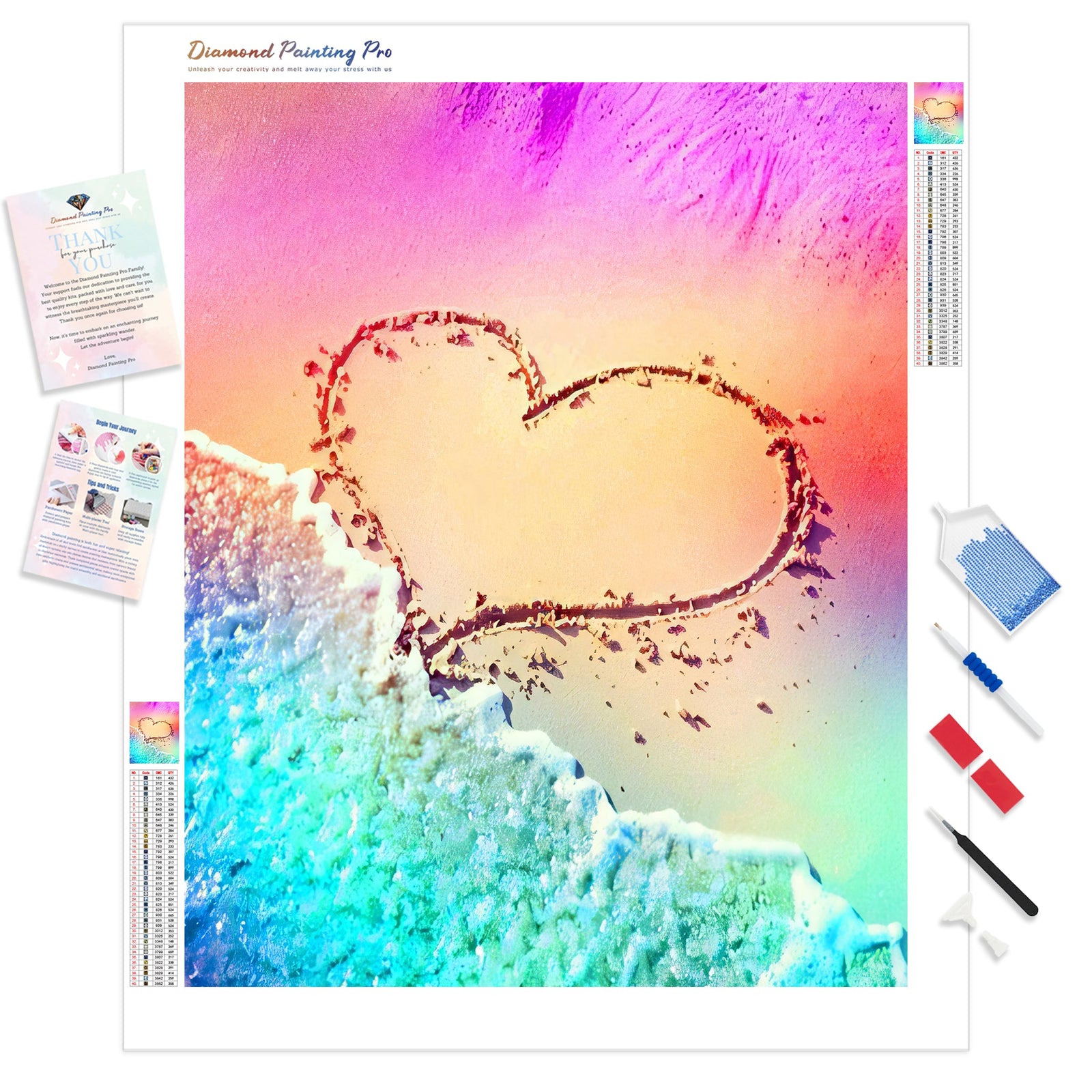 Beautiful Heart in the Beach | Diamond Painting Kit - Full Drill - Square or Round Diamonds with AB Drills Option