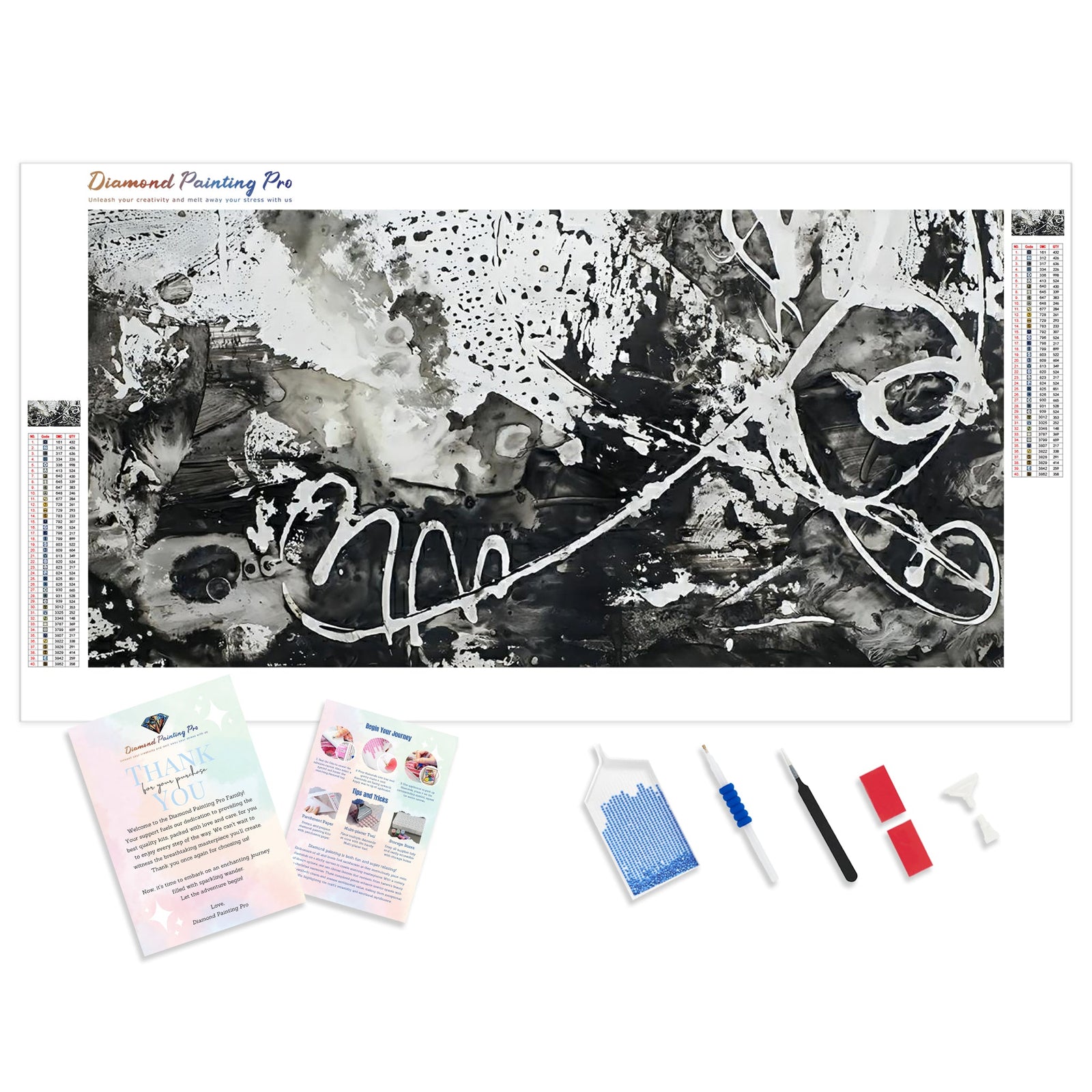 Abstract Black and White Prints | Diamond Painting Kit - Full Drill - Square or Round Diamonds with AB Drills Option