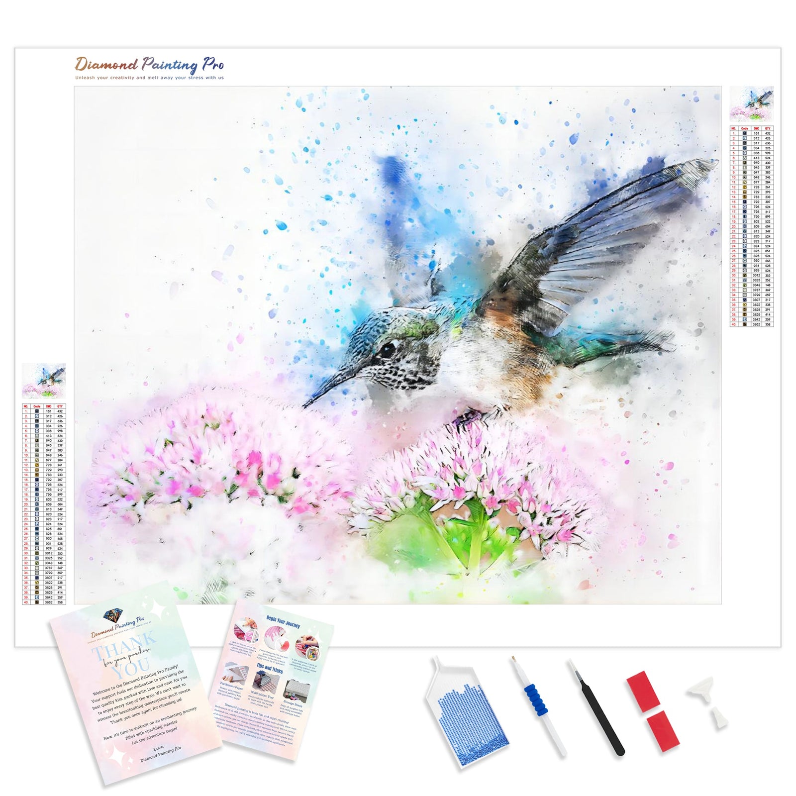 Abstract Hummingbird Watercolor | Diamond Painting Kit - Full Drill - Square or Round Diamonds with AB Drills Option