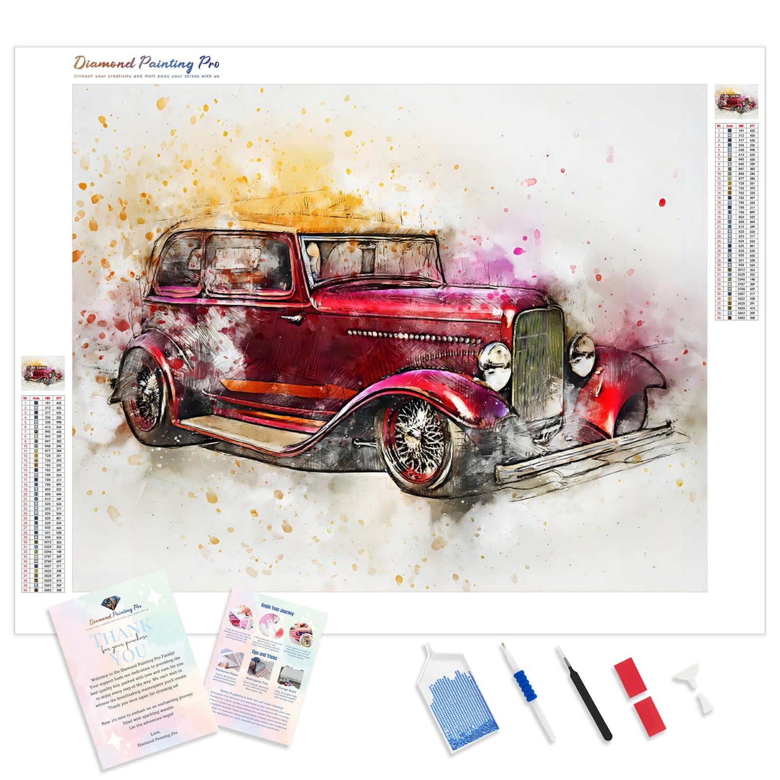 Abstract Vintage Car | Diamond Painting Kit - Full Drill - Square or Round Diamonds with AB Drills Option