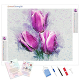 Purple Watercolor Flowers | Diamond Painting Kit - Full Drill - Square or Round Diamonds with AB Drills Option