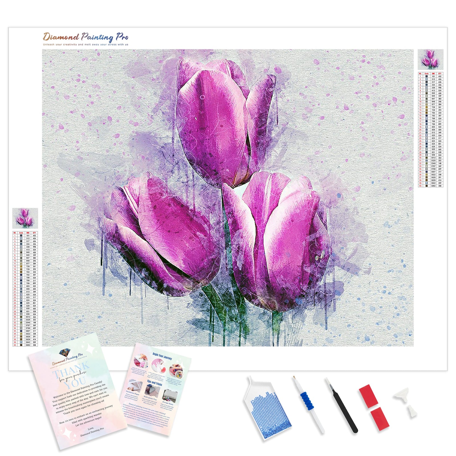 Purple Watercolor Flowers | Diamond Painting Kit - Full Drill - Square or Round Diamonds with AB Drills Option