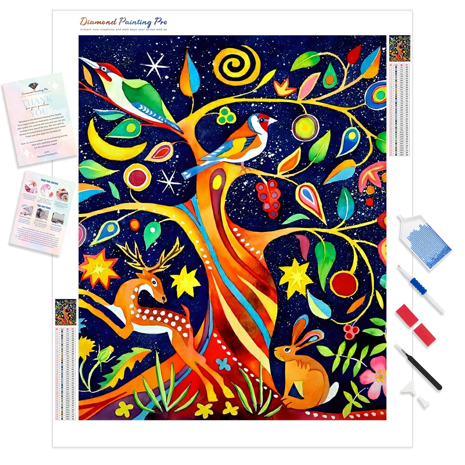 Folk Tree | Diamond Painting Kit - Full Drill - Square or Round Diamonds with AB Drills Option