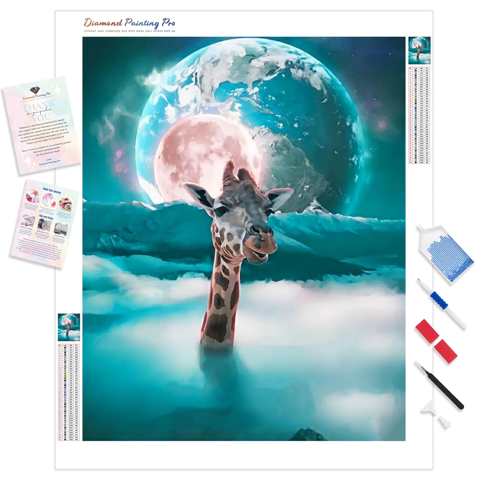 Moon Giraffe | Diamond Painting Kit - Full Drill - Square or Round Diamonds with AB Drills Option