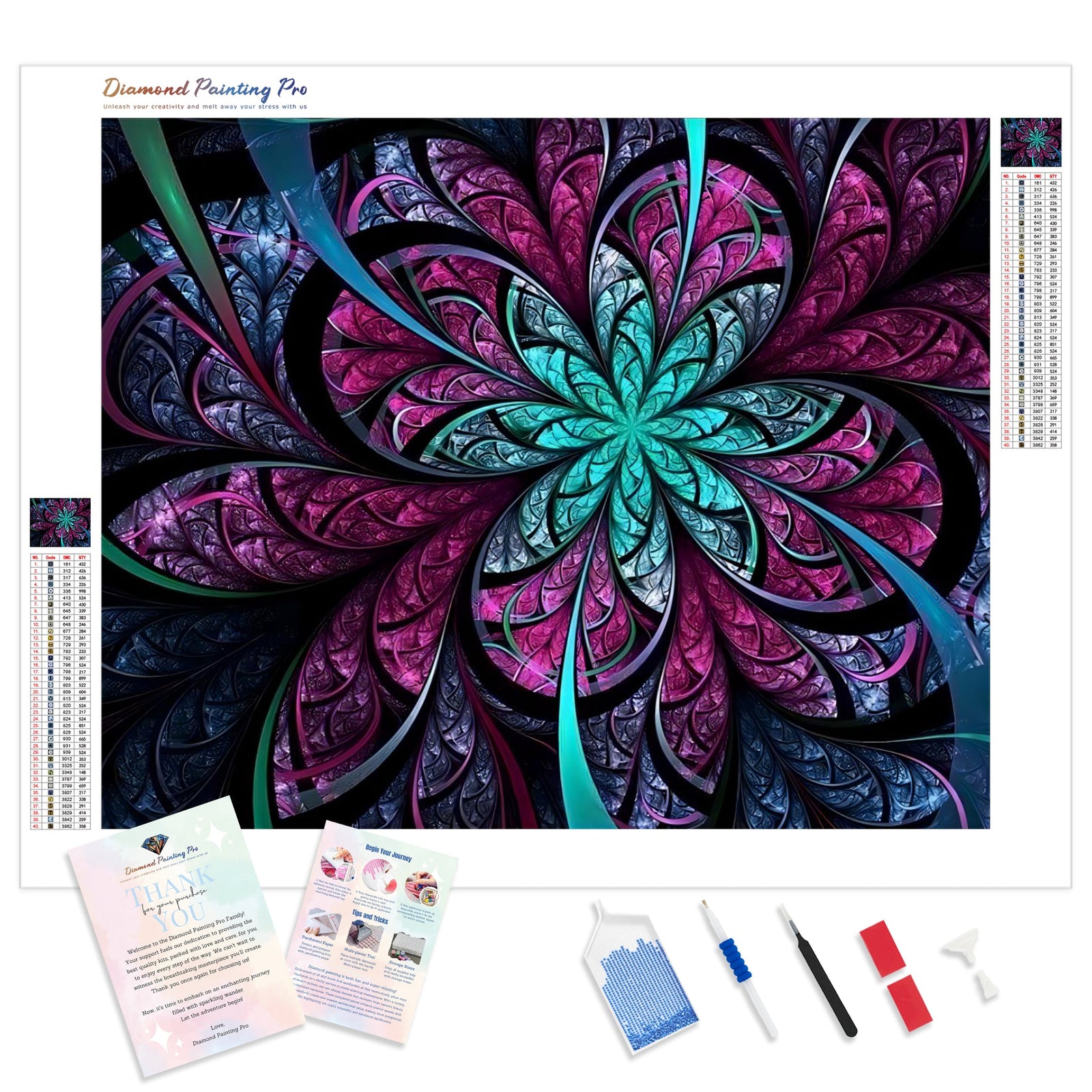 Dark Purple and Blue Fractal Flower | Diamond Painting Kit - Full Drill - Square or Round Diamonds with AB Drills Option