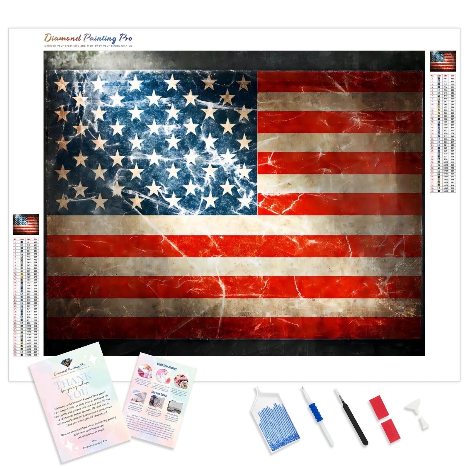 Stars and Stripes | Diamond Painting Kit - Full Drill - Square or Round Diamonds with AB Drills Option