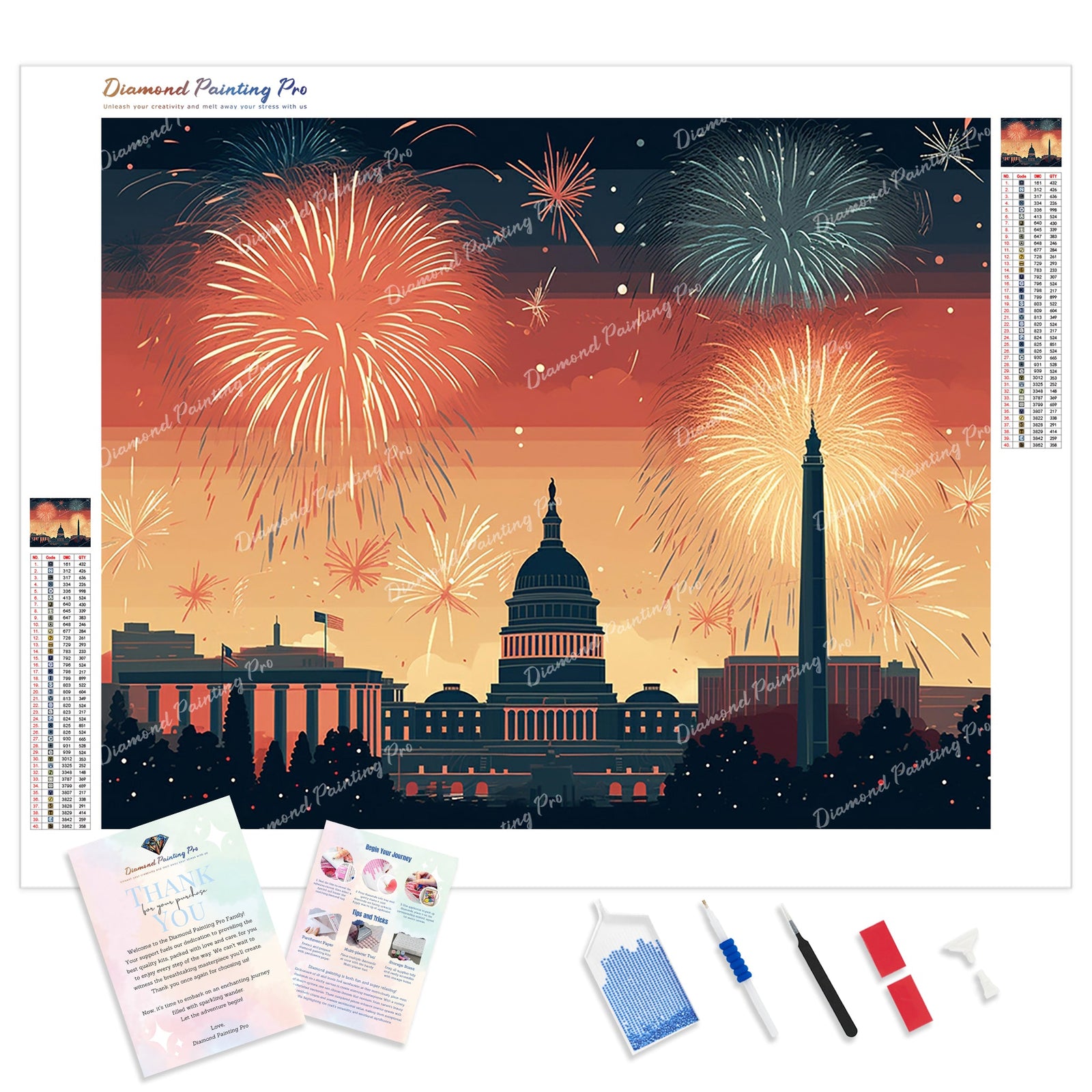 Patriotic Skyline Spectacular | Diamond Painting Kit - Full Drill - Square or Round Diamonds with AB Drills Option