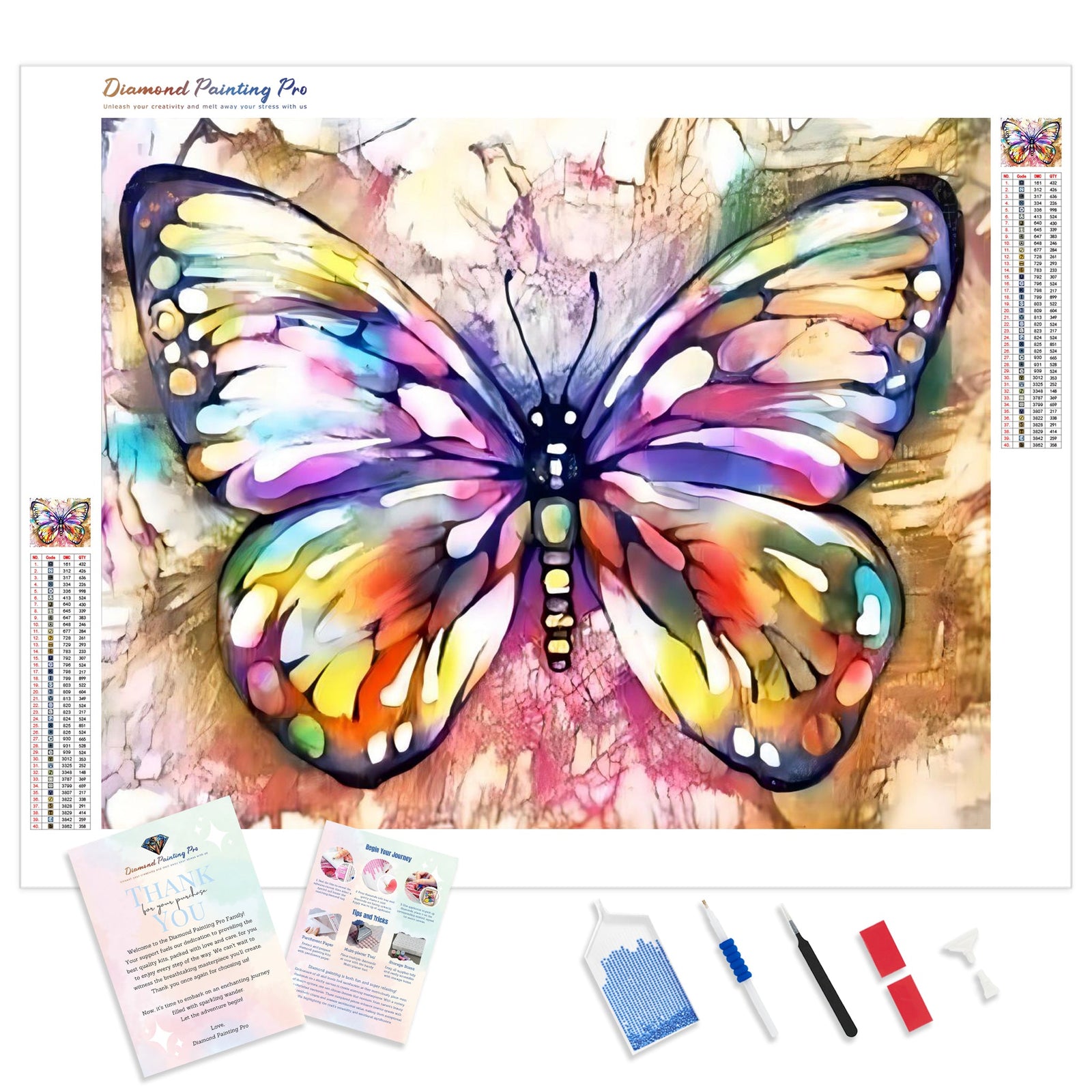 Rainbow Butterfly | Diamond Painting Kit - Full Drill - Square or Round Diamonds with AB Drills Option