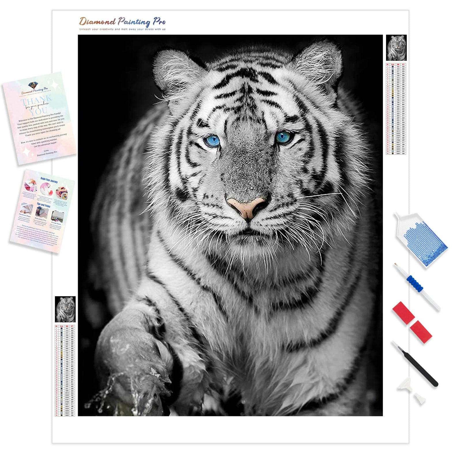 Blue Eyed Snow Tiger | Diamond Painting Kit - Full Drill - Square or Round Diamonds with AB Drills Option