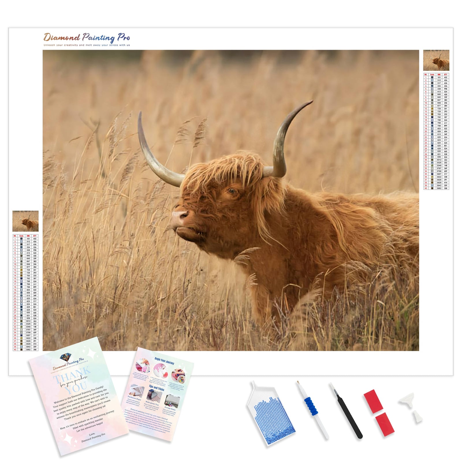 Countryside Highland Cow | Diamond Painting Kit - Full Drill - Square or Round Diamonds with AB Drills Option