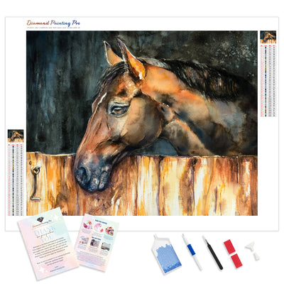 Horse in the Stable | Diamond Painting Kit - Full Drill - Square or Round Diamonds with AB Drills Option