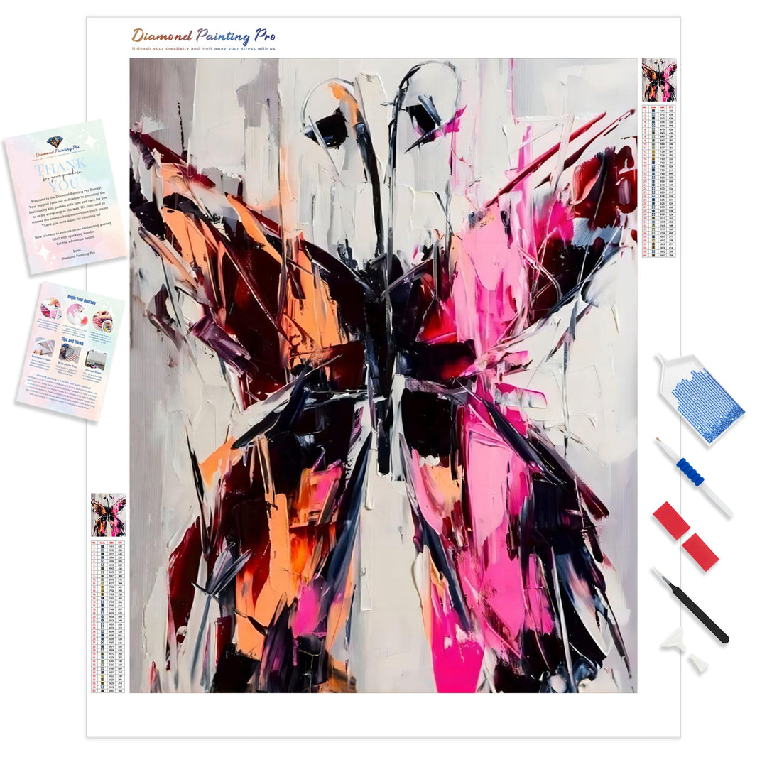 Orange & Pink Butterfly | Diamond Painting Kit - Full Drill - Square or Round Diamonds with AB Drills Option