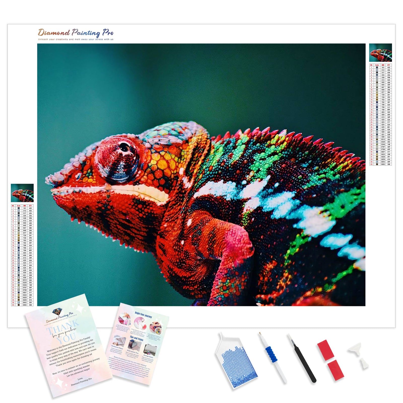 Red Chameleon | Diamond Painting Kit - Full Drill - Square or Round Diamonds with AB Drills Option