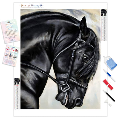 Black Friesian Horse | Diamond Painting Kit - Full Drill - Square or Round Diamonds with AB Drills Option