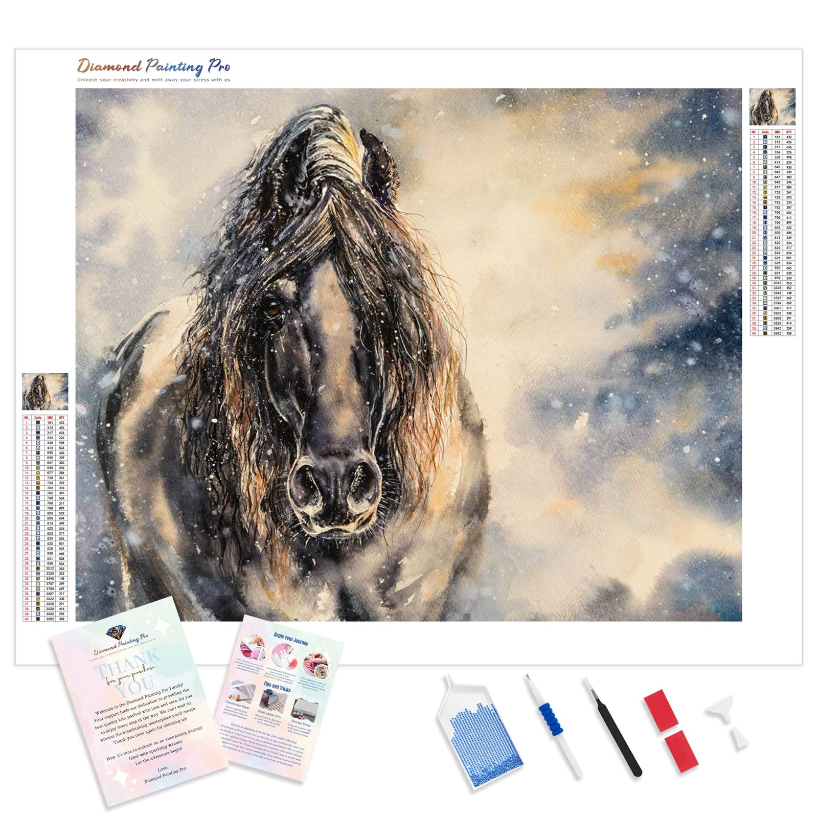 Black Horse in Winter | Diamond Painting Kit - Full Drill - Square or Round Diamonds with AB Drills Option