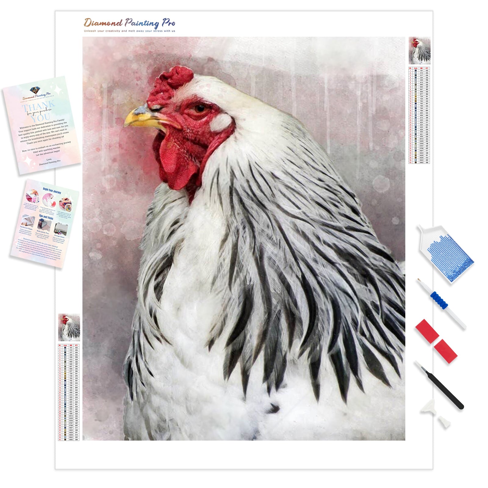 Brahma Rooster | Diamond Painting Kit - Full Drill - Square or Round Diamonds with AB Drills Option