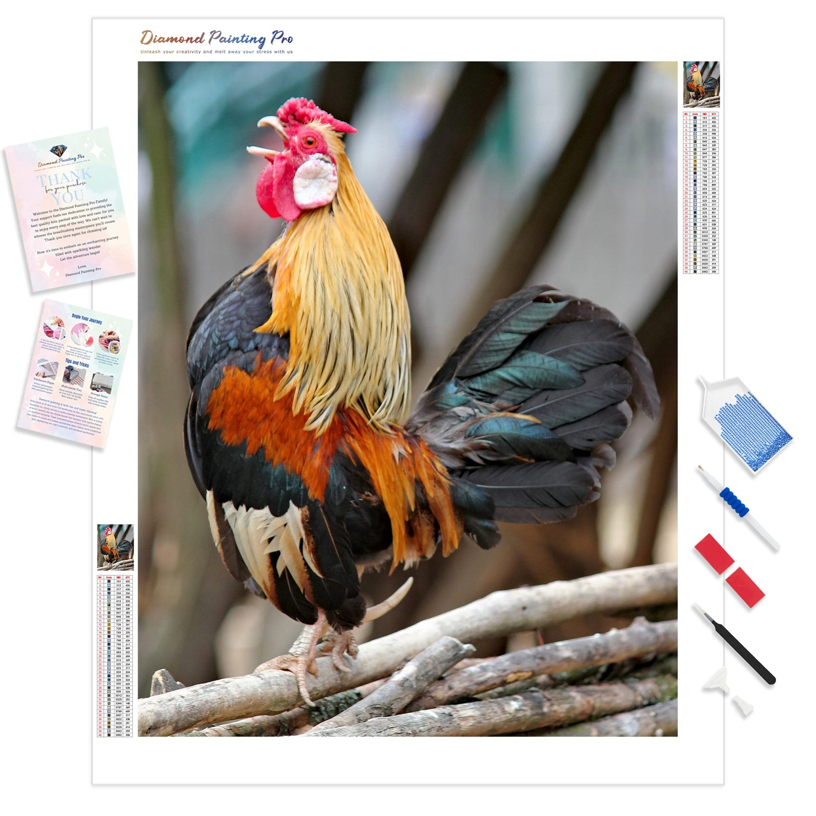 Brown and black rooster | Diamond Painting Kit - Full Drill - Square or Round Diamonds with AB Drills Option