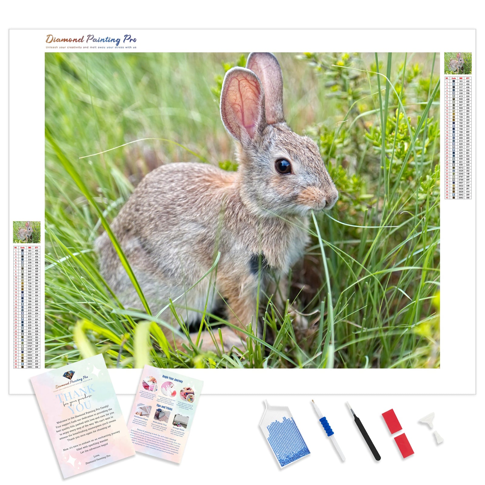 Bunny Munching Grass | Diamond Painting Kit - Full Drill - Square or Round Diamonds with AB Drills Option