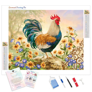 Rooster and Flowers | Diamond Painting