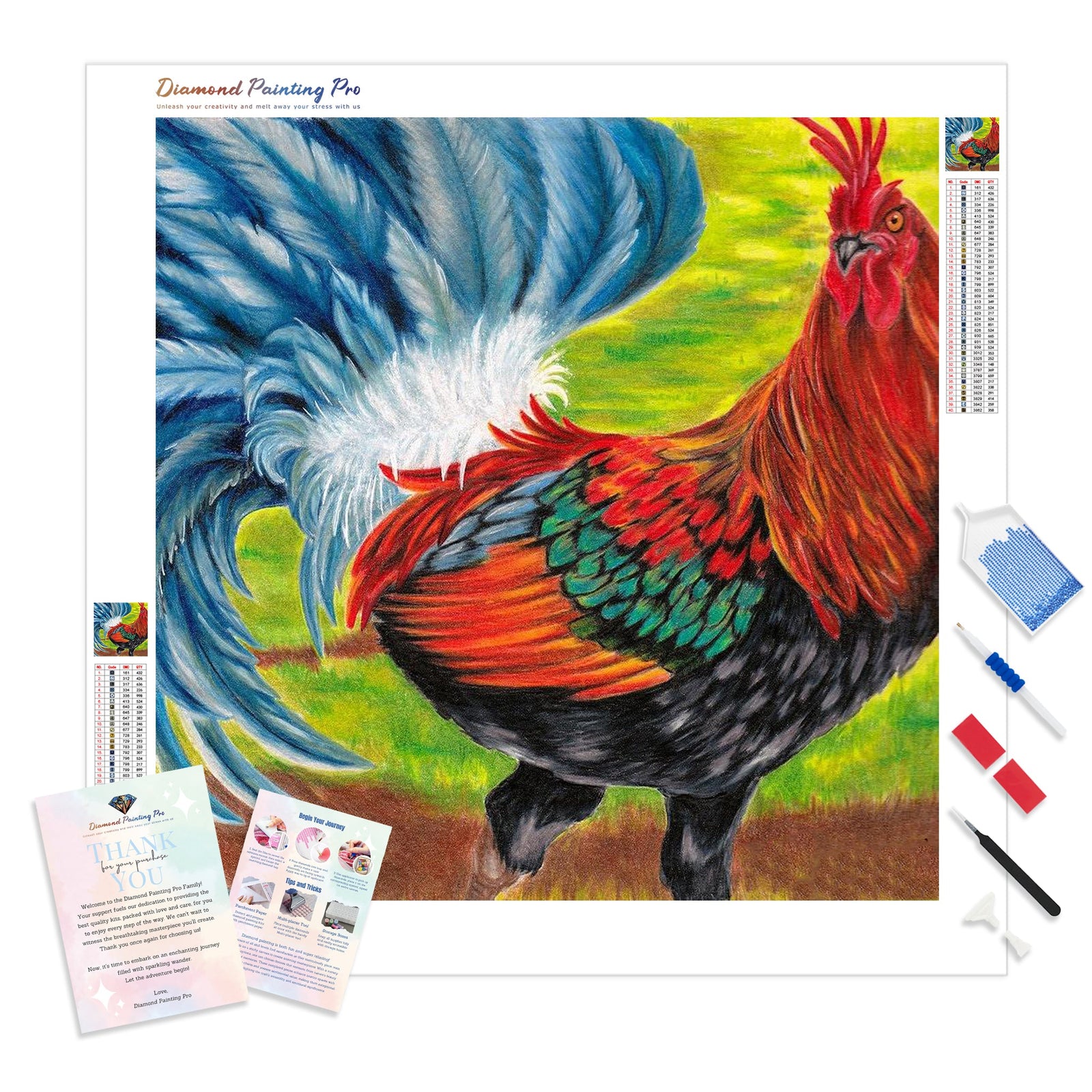 Rooster drawing | Diamond Painting Kit - Full Drill - Square or Round Diamonds with AB Drills Option