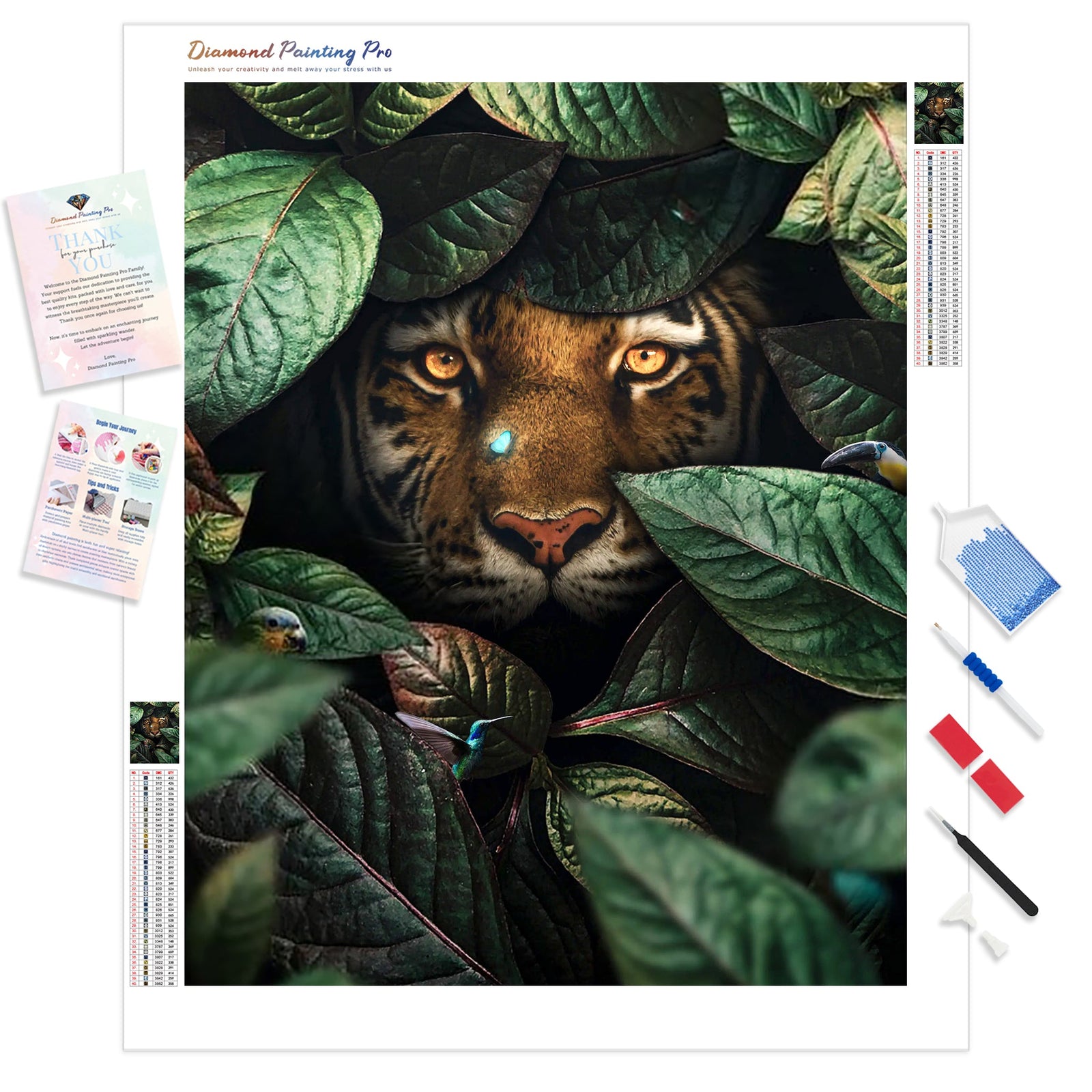 Tiger in Leaves | Diamond Painting Kit - Full Drill - Square or Round Diamonds with AB Drills Option