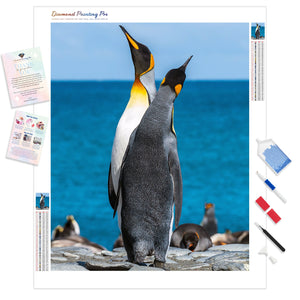 Two penguins on seashore | Diamond Painting