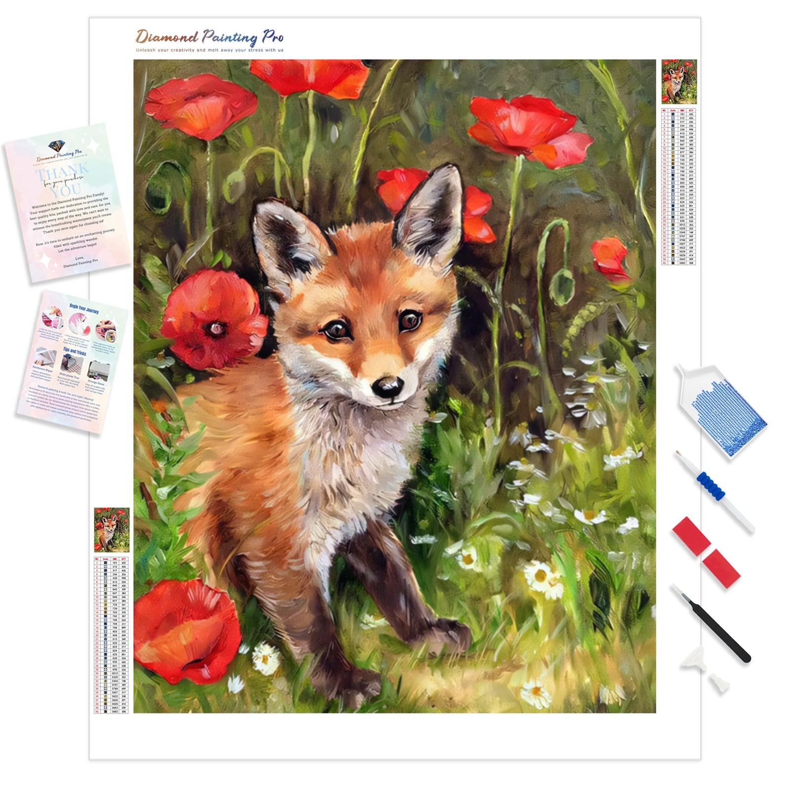 Flower Fox | Diamond Painting Kit - Full Drill - Square or Round Diamonds with AB Drills Option