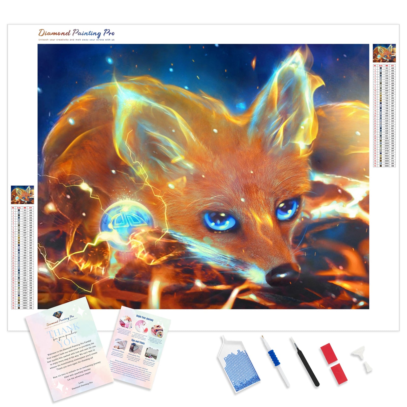 Fluorescent Fox | Diamond Painting Kit - Full Drill - Square or Round Diamonds with AB Drills Option