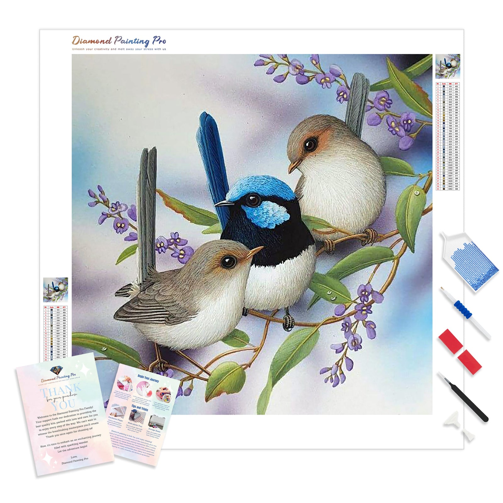 Wrens & Hardenbergia | Diamond Painting Kit - Full Drill - Square or Round Diamonds with AB Drills Option