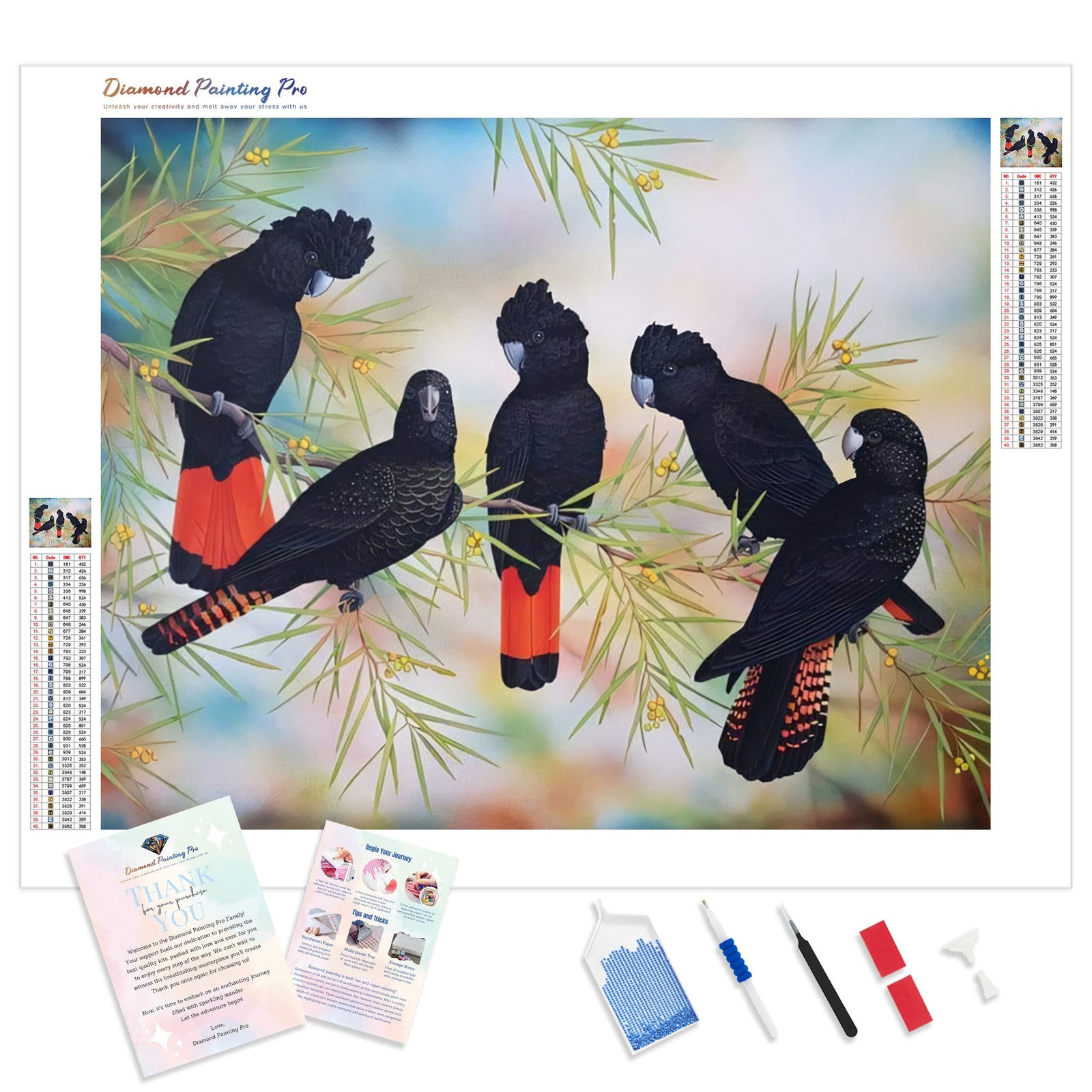 Black Cockatoos | Diamond Painting Kit - Full Drill - Square or Round Diamonds with AB Drills Option