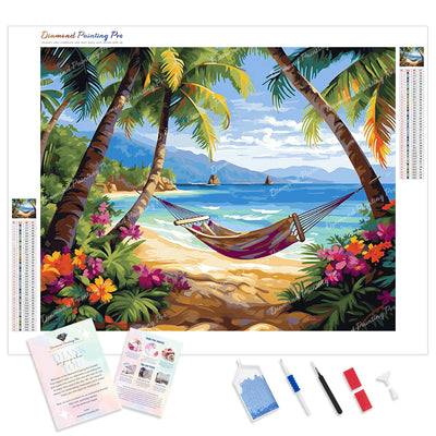 Hammock Retreat in Paradise | Diamond Painting Kit - Full Drill - Square or Round Diamonds with AB Drills Option