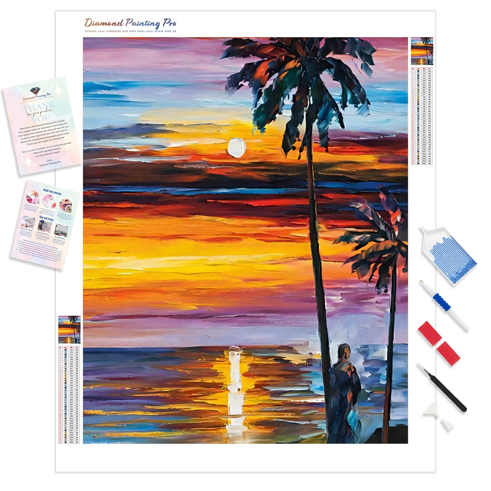 Sunset Beach | Diamond Painting Kit - Full Drill - Square or Round Diamonds with AB Drills Option