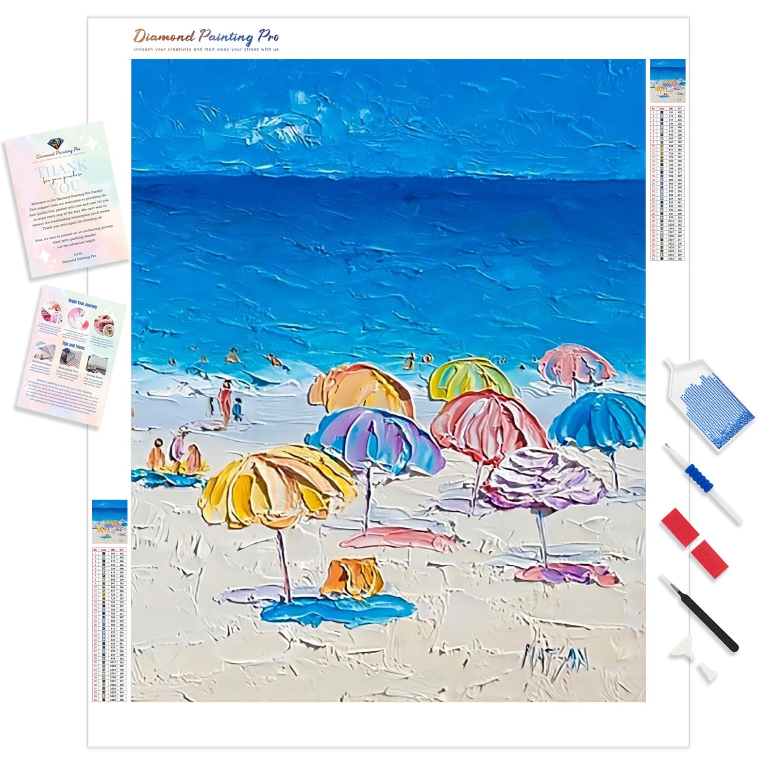 Summer Beach Umbrella | Diamond Painting Kit - Full Drill - Square or Round Diamonds with AB Drills Option