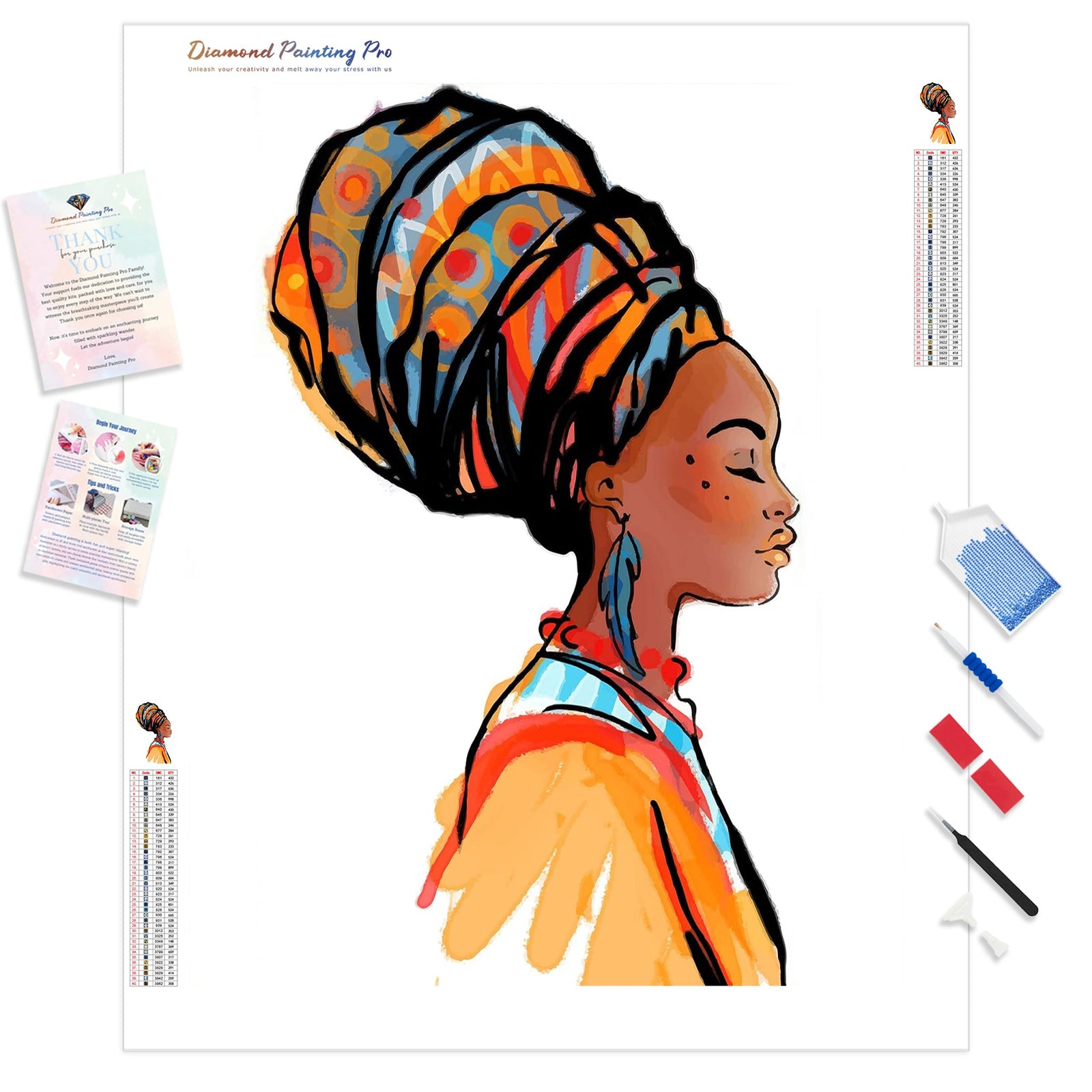 African Woman Turban | Diamond Painting Kit - Full Drill - Square or Round Diamonds with AB Drills Option