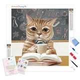 Cat Student | Diamond Painting Kit - Full Drill - Square or Round Diamonds with AB Drills Option